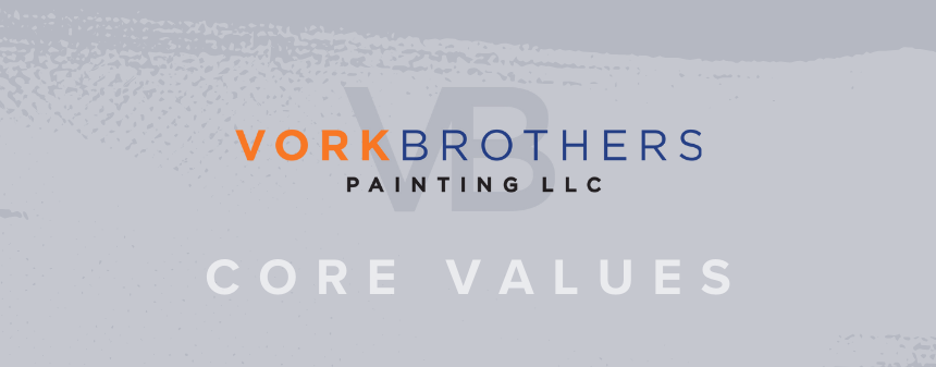 Vork logo and Core Values wordmark on gray background
