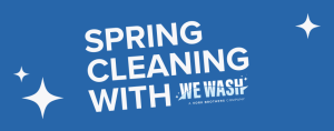 Spring cleaning with We Wash logo on blue background
