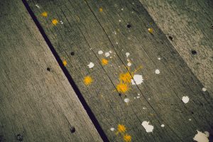 The paint stains on the wood